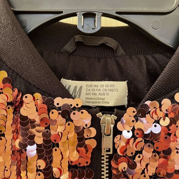 H&M Girls Ombre Black Silver Pink Sequin Bomber Jacket Size 10-11 years - Picture 10 of 15